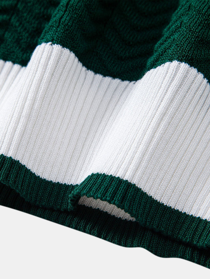 Polo a colletto a V in maglia a contrasto di texture