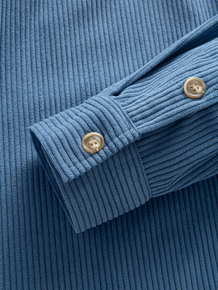 Camicia a maniche lunghe in velluto a coste con cappuccio contrastante