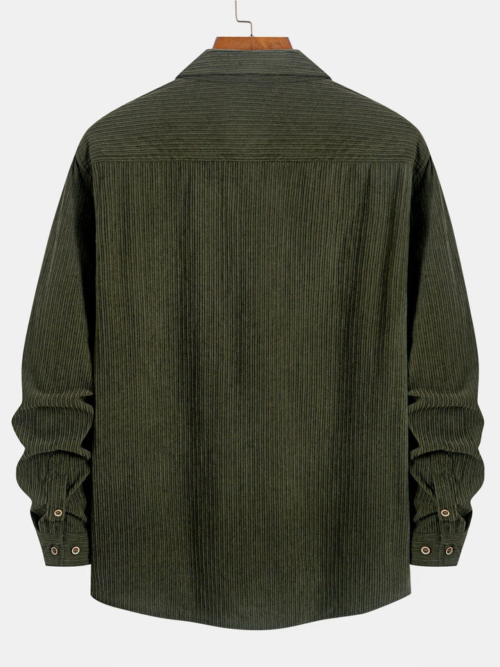 Camicia a maniche lunghe in velluto a coste con tasca e bottoni