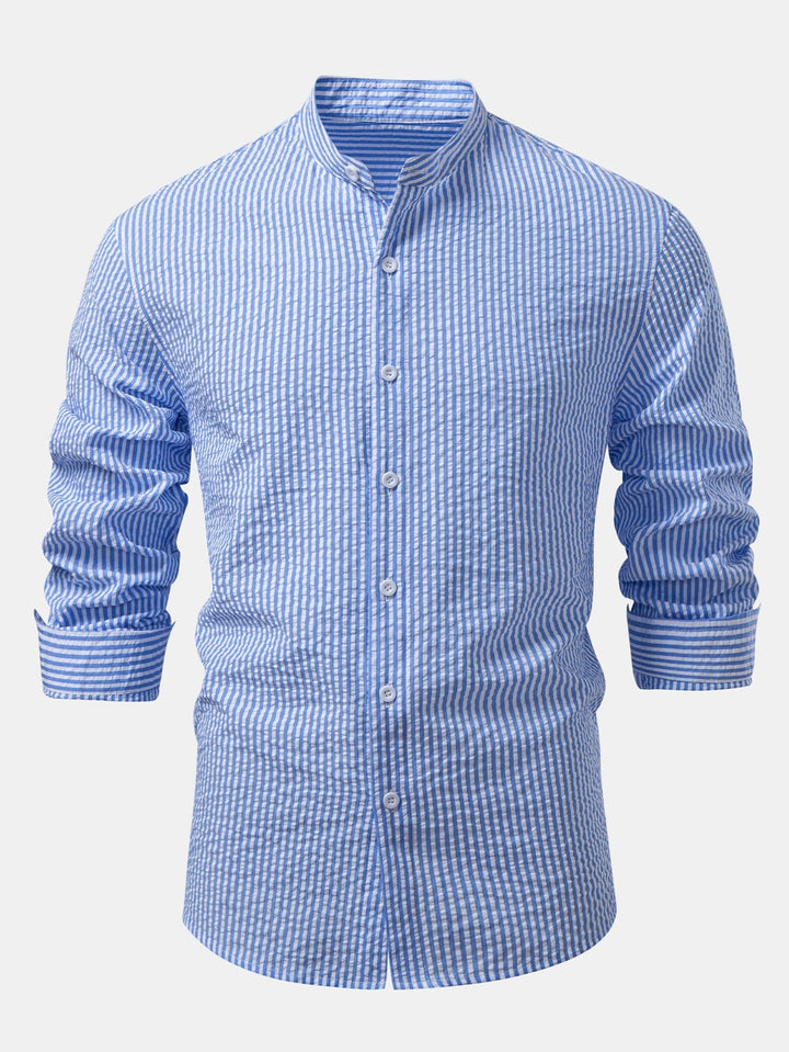 Camicia a righe in seersucker con colletto alto
