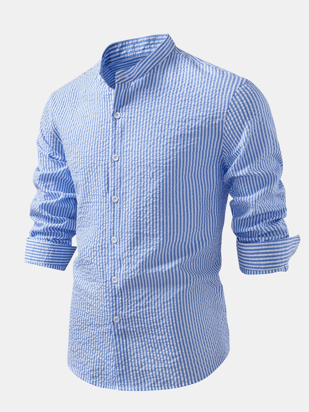 Camicia a righe in seersucker con colletto alto