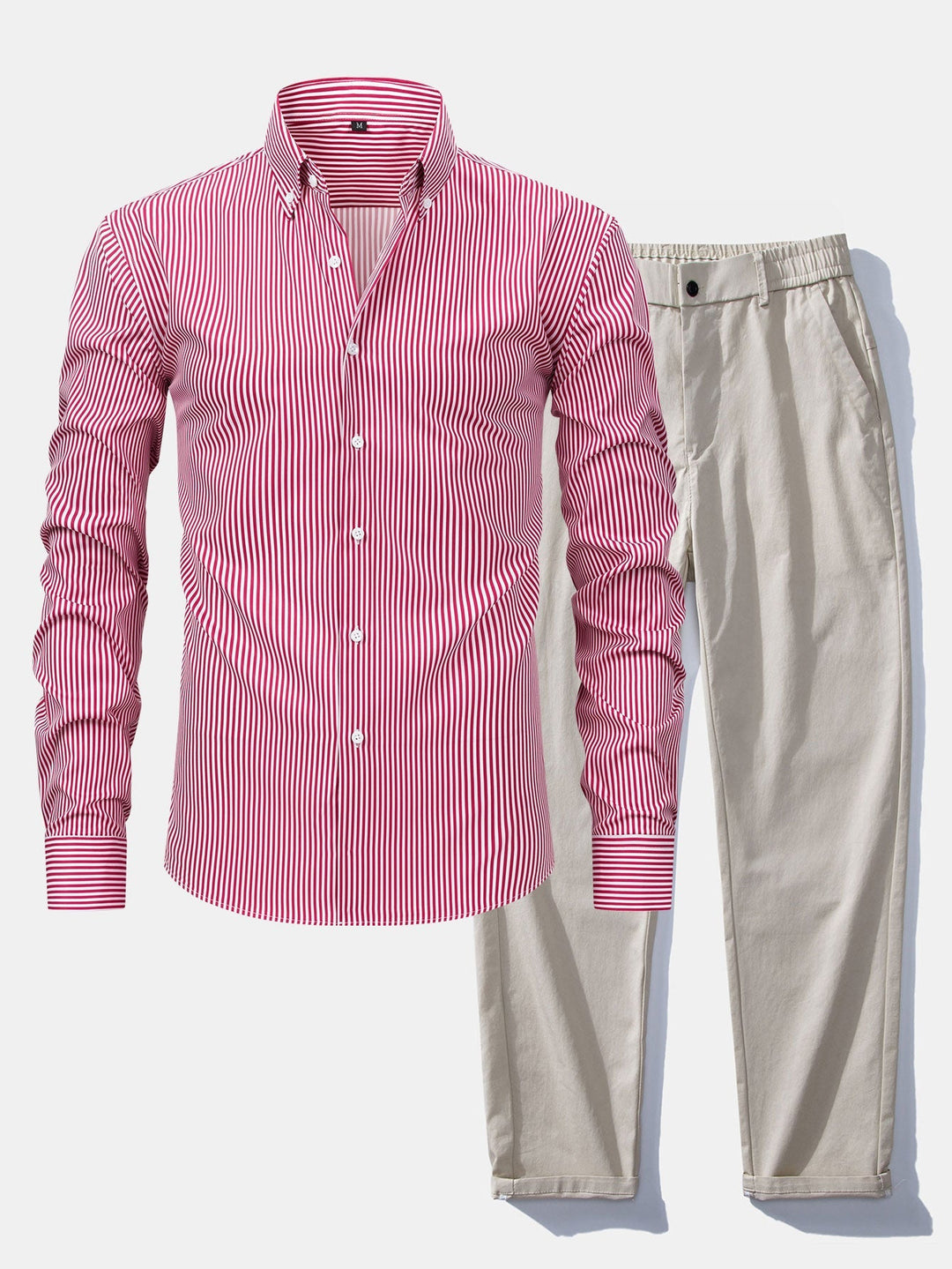Camicia a righe a maniche lunghe con bottoni & Pantaloni dritti con vita elastica