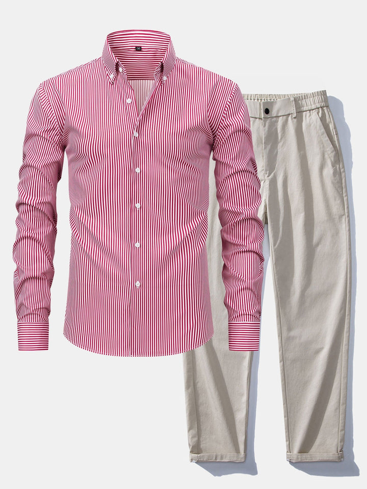 Camicia a righe a maniche lunghe con bottoni & Pantaloni dritti con vita elastica