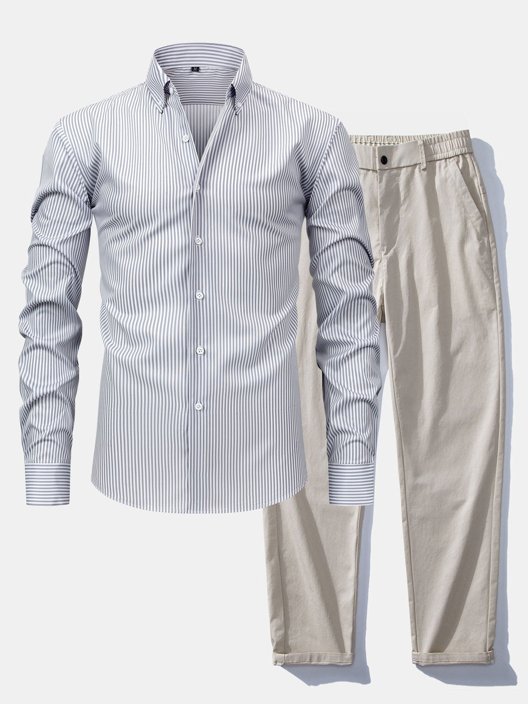 Camicia a righe a maniche lunghe con bottoni & Pantaloni dritti con vita elastica