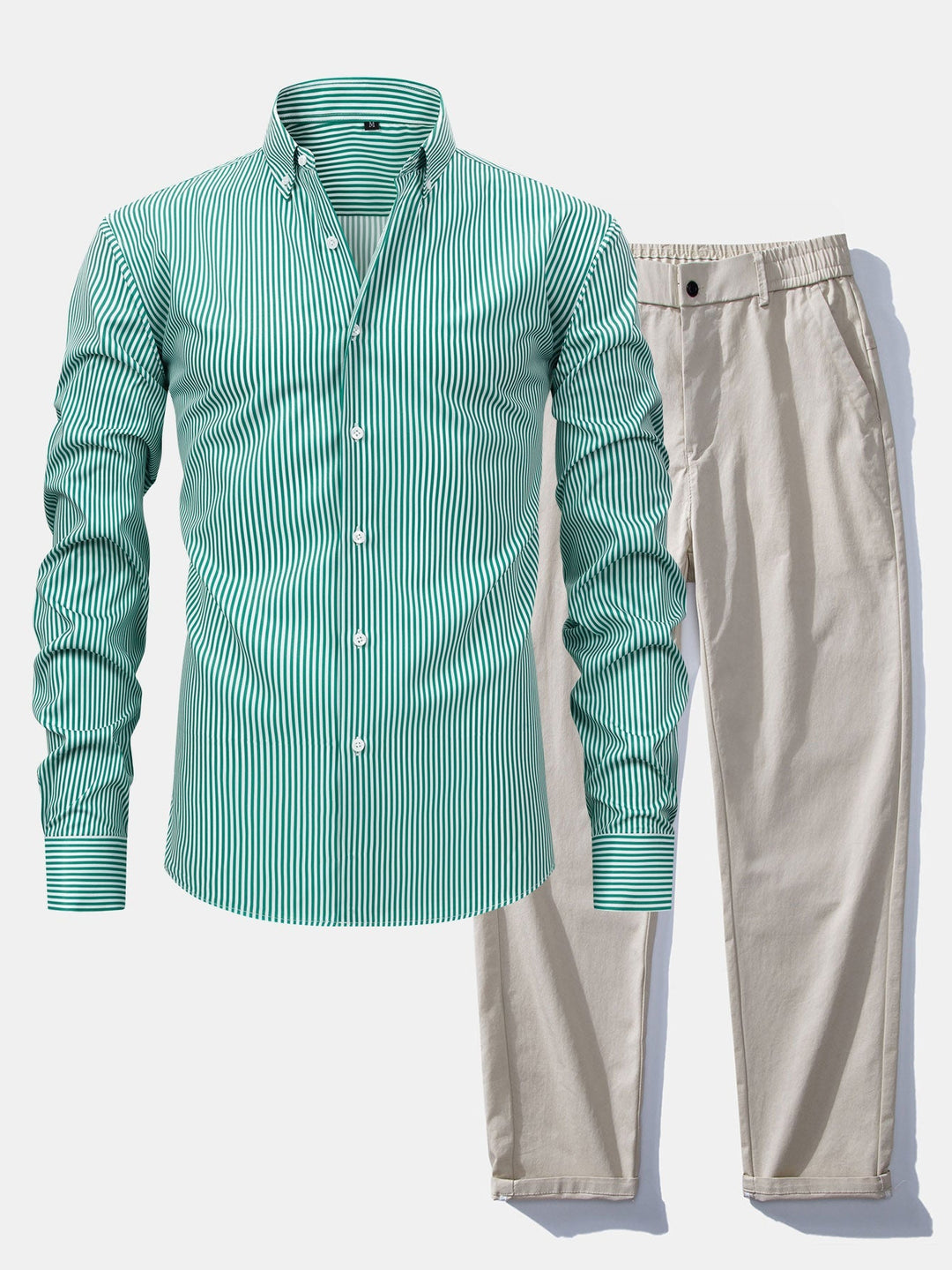 Camicia a righe a maniche lunghe con bottoni & Pantaloni dritti con vita elastica