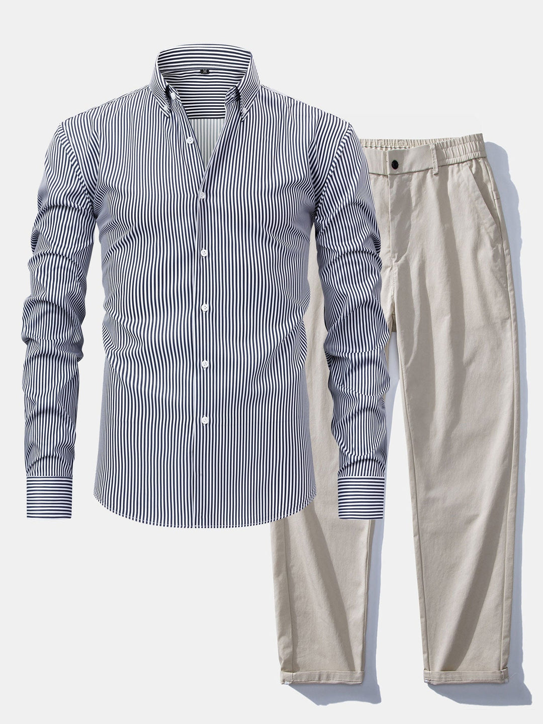 Camicia a righe a maniche lunghe con bottoni & Pantaloni dritti con vita elastica