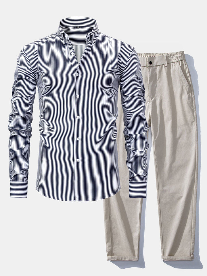 Camicia a righe a maniche lunghe con bottoni & Pantaloni dritti con vita elastica