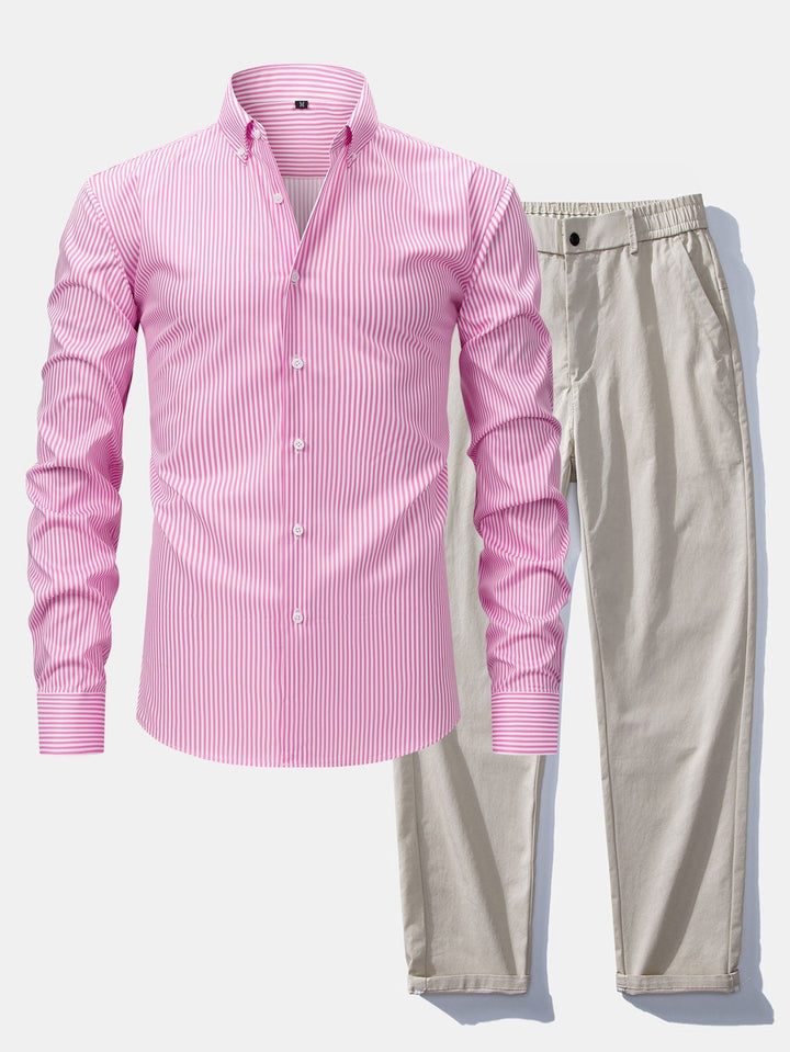 Camicia a righe a maniche lunghe con bottoni & Pantaloni dritti con vita elastica