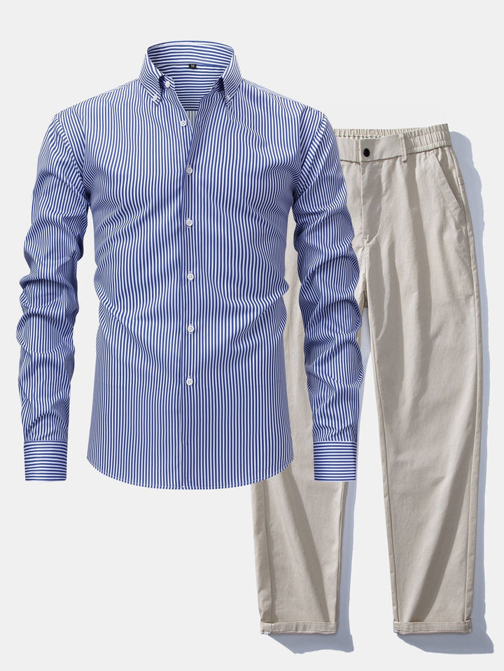 Camicia a righe a maniche lunghe con bottoni & Pantaloni dritti con vita elastica