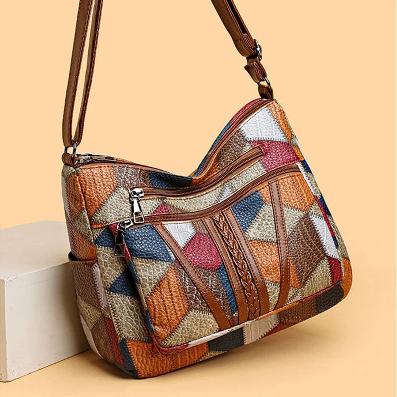 Liora™ | Borsa a Mano in Pelle Patchwork Artistico