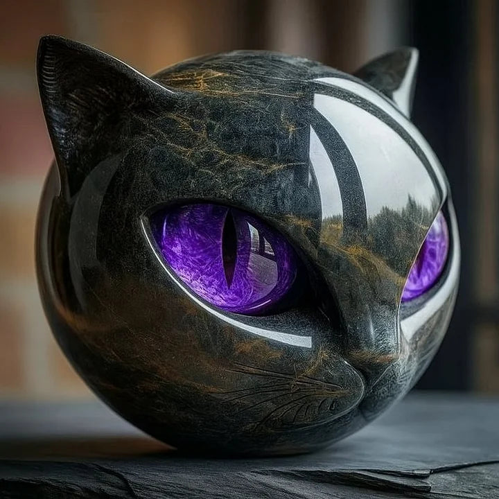 Lunaris - Scultura di Testa di Gatto Nero Mistico