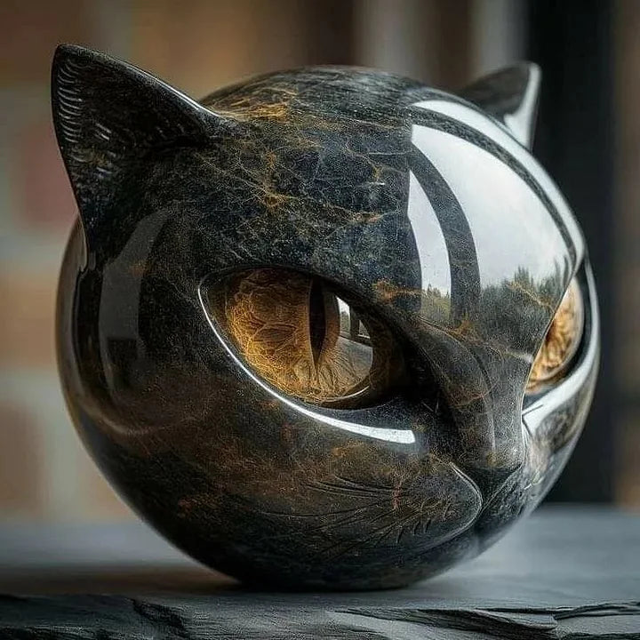 Lunaris - Scultura di Testa di Gatto Nero Mistico
