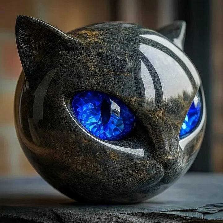 Lunaris - Scultura di Testa di Gatto Nero Mistico