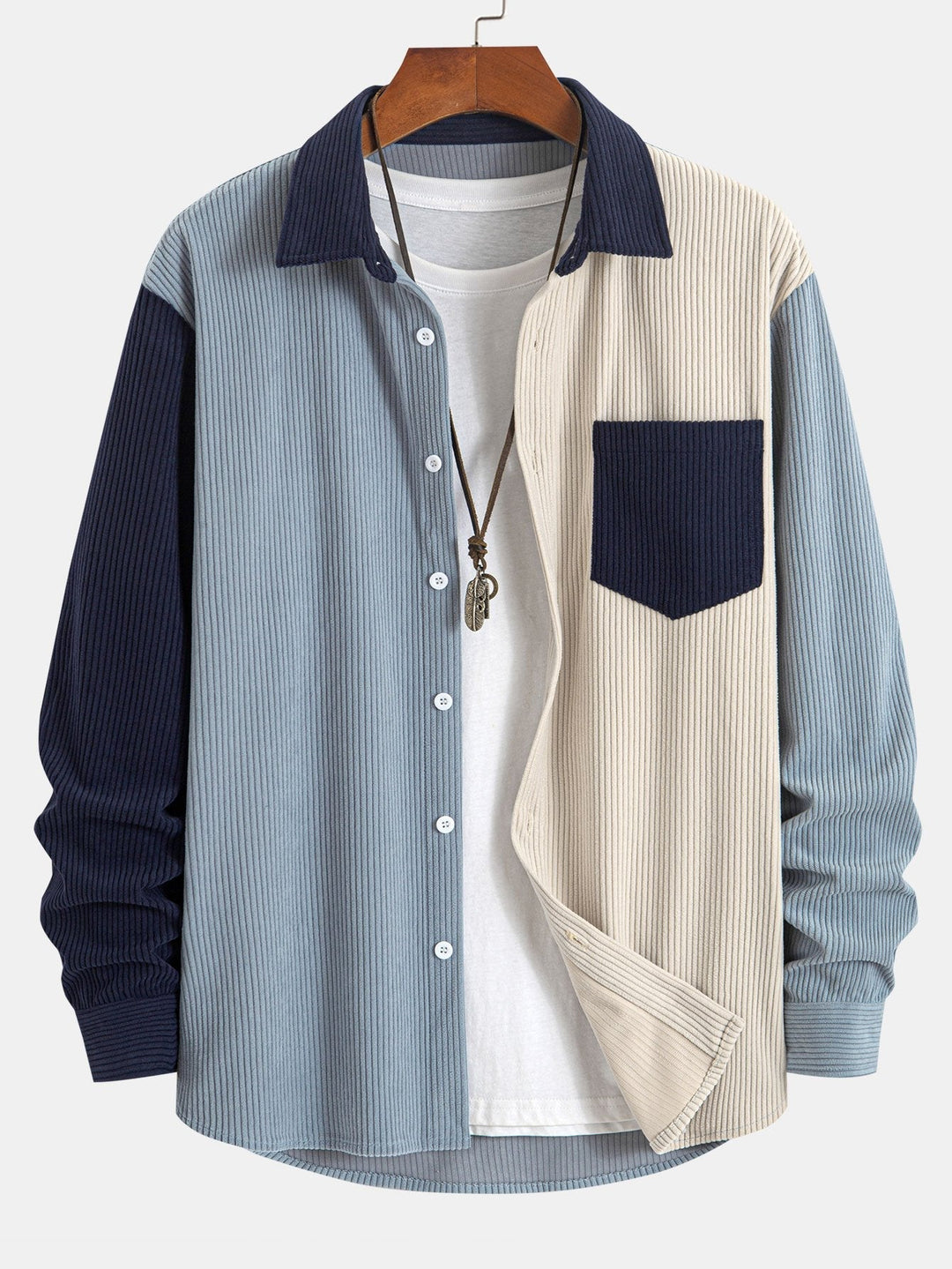 Camicia patchwork in velluto a coste e pantaloni dritti in velluto a coste