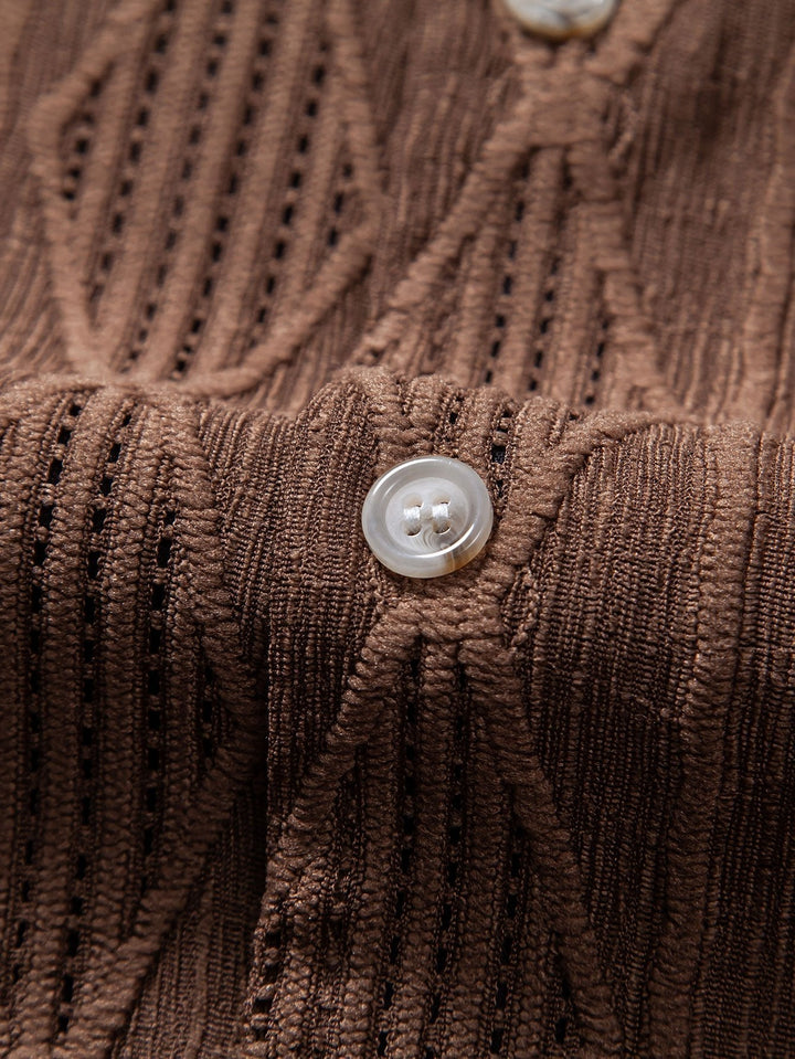 Camicia cubana in jacquard geometrico e pantaloni in lino a gamba dritta