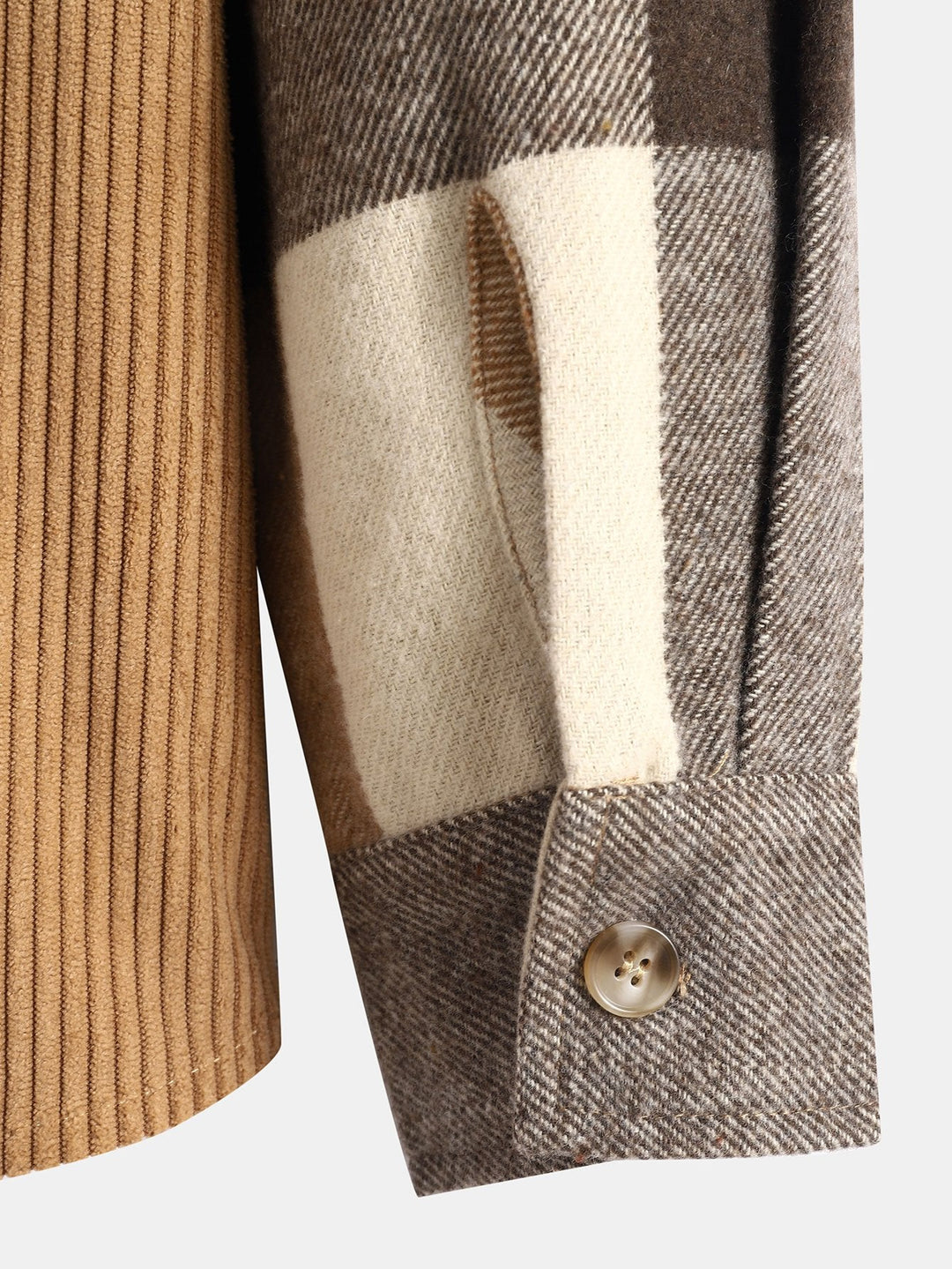 Camicia a maniche lunghe patchwork in flanella a quadri con cappuccio e pantaloni dritti in velluto a coste