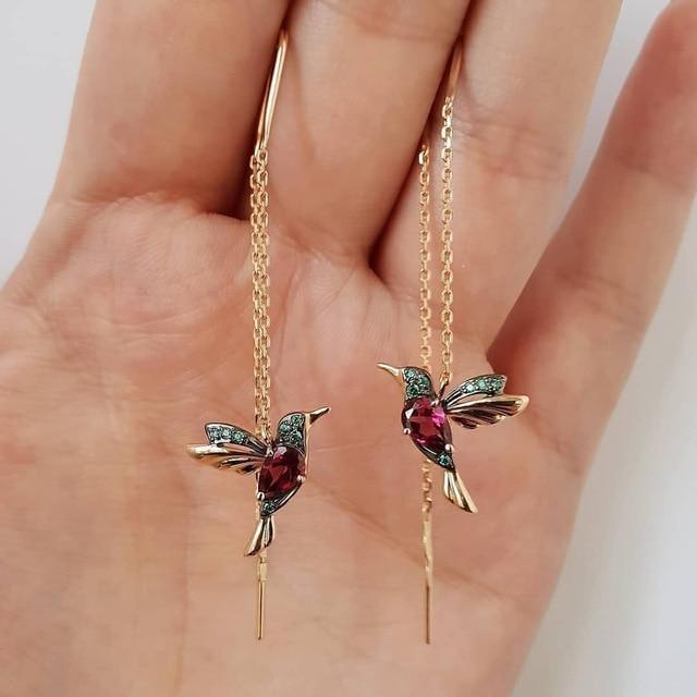 Orecchini con smalto colibrì e zirconia